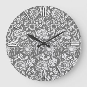 Jugendstilkarnation Damask, grau/grau Große Wanduhr