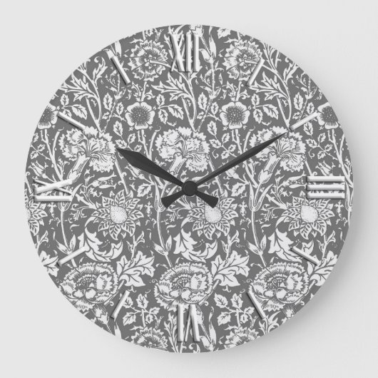 Jugendstilkarnation Damask, grau/grau Große Wanduhr (Vorderseite)