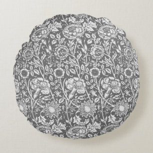 Jugendstilkarnation Damask, grau/grau Rundes Kissen