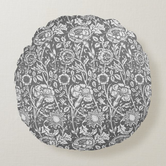 Jugendstilkarnation Damask, grau/grau Rundes Kissen (Vorderseite)