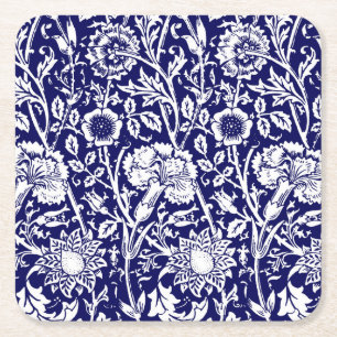 Jugendstilkarnation Damask, Marine und Weiß Rechteckiger Pappuntersetzer