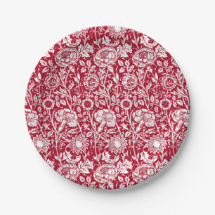 Jugendstilkarnation Damask, Rot und Weiß Pappteller