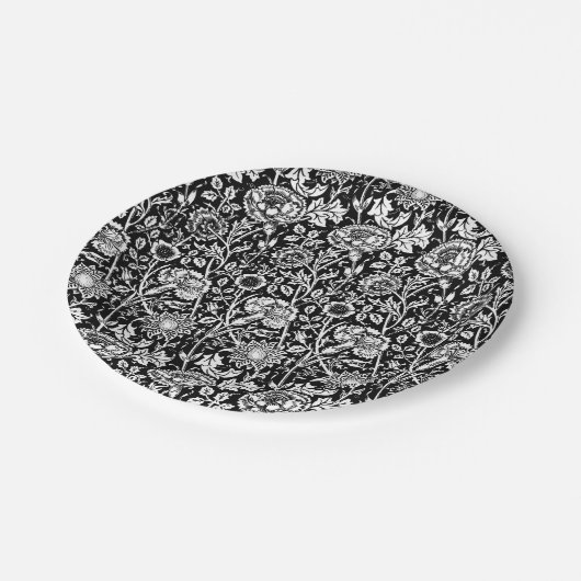 Jugendstilkarnation Damask, Schwarz-Weiß Pappteller (Schrägansicht)