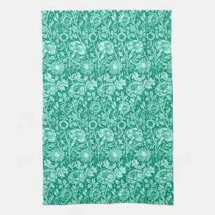 Jugendstilkarnation Damask, Türkis Küchentuch