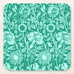 Jugendstilkarnation Damask, Türkis Rechteckiger Pappuntersetzer