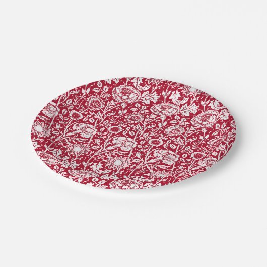 Jugendstilkarnation Damaskus, Rot und Weiß Pappteller (Schrägansicht)