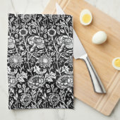 Jugendstilkarnation Damaskus, Schwarz und Weiß Geschirrtuch (Viertel Falte)