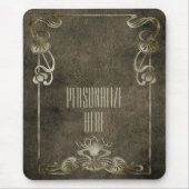 Jugendstilleder-Look eleganter goldbrauner Lotus Mousepad (Vorne)