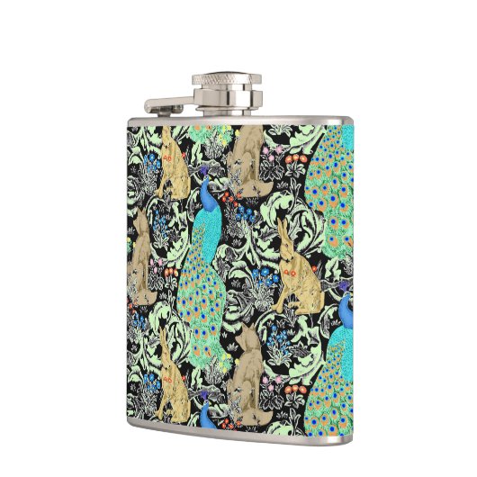 Jugendstilpfauendruckerei, Türkis & Neutral Flachmann (Links)