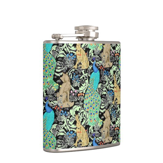 Jugendstilpfauendruckerei, Türkis & Neutral Flachmann (Rechts)