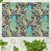 Jugendstilpfauendruckerei, Türkis & Neutral Handtuch (Gefaltet)