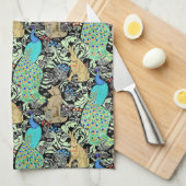 Jugendstilpfauendruckerei, Türkis & Neutral Handtuch (Viertel Falte)