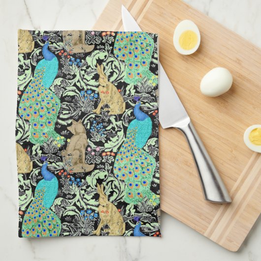 Jugendstilpfauendruckerei, Türkis & Neutral Handtuch (Viertel Falte)