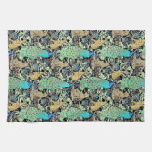 Jugendstilpfauendruckerei, Türkis & Neutral Handtuch (Horizontal)