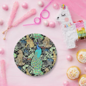 Jugendstilpfauendruckerei, Türkis & Neutral Pappteller (Party)