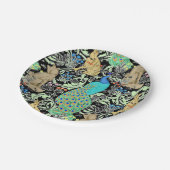 Jugendstilpfauendruckerei, Türkis & Neutral Pappteller (Schrägansicht)