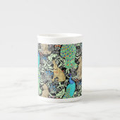 Jugendstilpfauendruckerei, Türkis & Neutral Porzellantasse (Vorderseite)