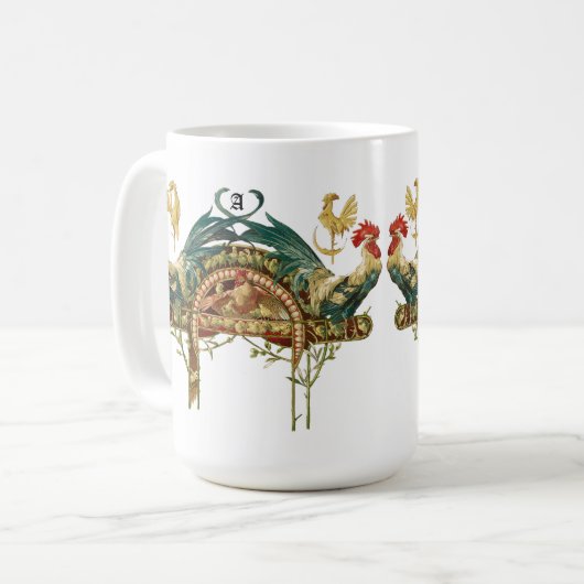 Jugendstilroster und Hühner Kaffeetasse (Vorderseite Links)