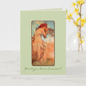 Jugendstilsommer Girl Solstice Grußkarte Karte (Gelbe Blume)