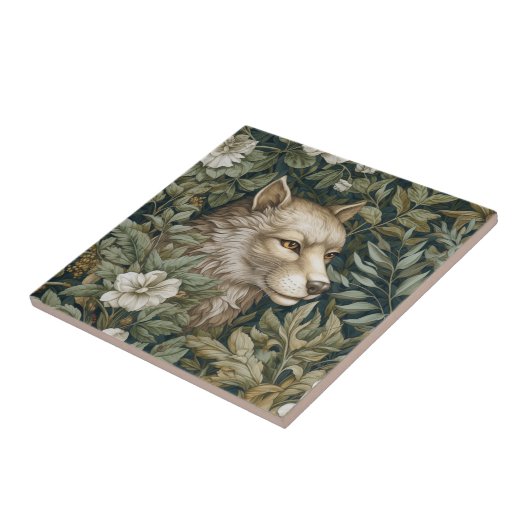 Jugendwolf in den Blätter Fliese (Seite)