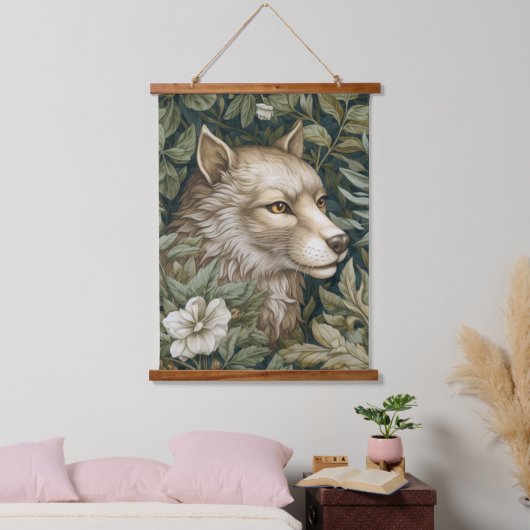 Jugendwolf in den Blätter Wandteppich Mit Holzrahmen (Schlafzimmer)