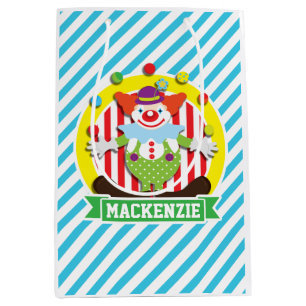 Juggling Big Top Circus Clown; Blaue Streifen Mittlere Geschenktüte