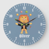 Juggling Lion Kid Blue Wall Clock Große Wanduhr (Vorderseite)