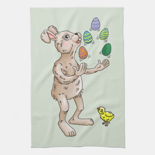 Juggling Oaster Bunny Geschirrtuch (Vertikal)