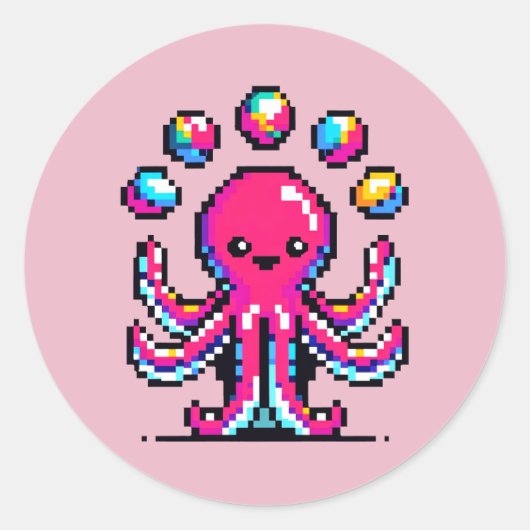 Juggling Octopus - Funny Pixel Art Circus Design Runder Aufkleber (Vorderseite)