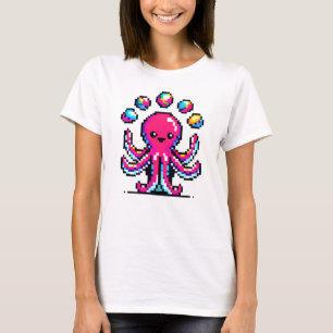 Juggling Octopus - Funny Pixel Art Circus Design T-Shirt