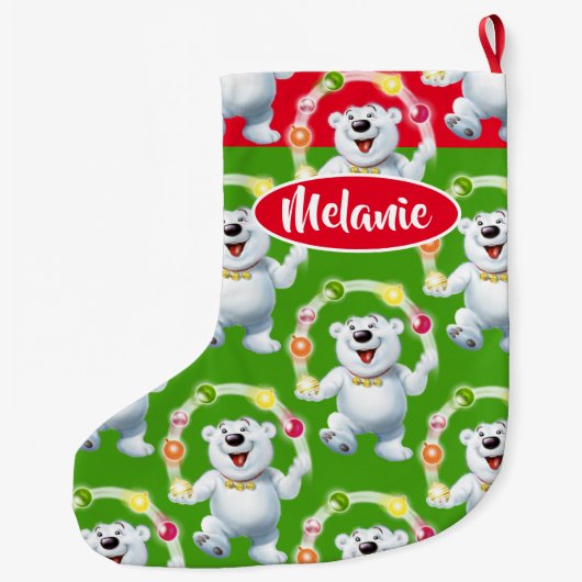 Juggling Polar Bär Sondermädchen Weihnachtslager Großer Weihnachtsstrumpf (Rückseite)
