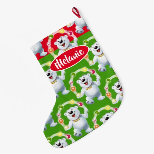 Juggling Polar Bär Sondermädchen Weihnachtslager Großer Weihnachtsstrumpf (Rückseite (Hängend))