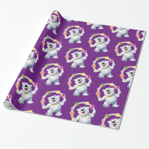 Juggling Polar Bear.Lila Glossgeschenk Geschenkpapier