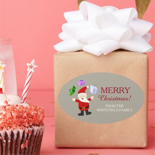 Juggling Santa Claus Ovaler Aufkleber (Party)