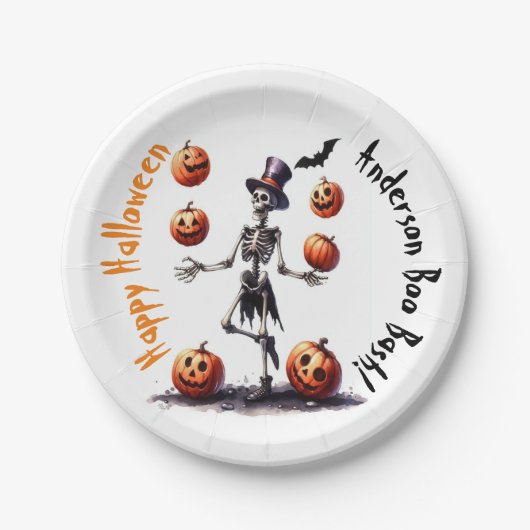 Juggling Skeleton Halloween Pappteller (Vorderseite)