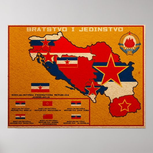 Jugoslawiens-Flag-Karte Poster (Vorne)