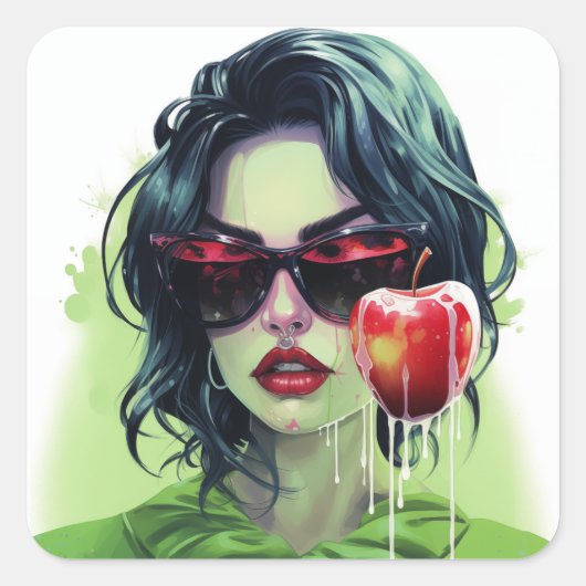 Juicified Apple Lady Quadratischer Aufkleber (Vorderseite)