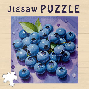 Juicy Blueberries Green Blätter Painting - Puzzle