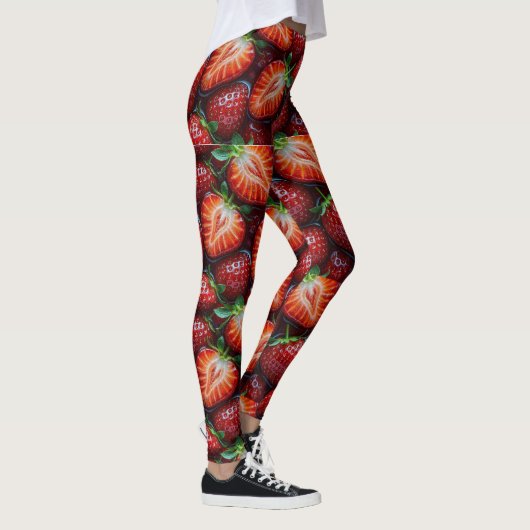 Juicy Fresh Red Strawberries Summer Fruit Pattern Leggings (Rechts)
