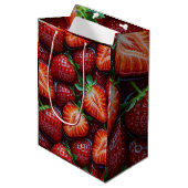 Juicy Fresh Red Strawberries Summer Fruit Pattern Mittlere Geschenktüte (Vorderseite Schrägansicht)