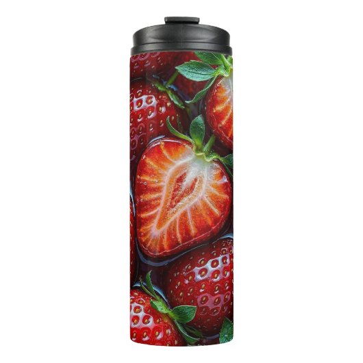 Juicy Fresh Red Strawberries Summer Fruit Pattern Thermosbecher (Vorderseite)