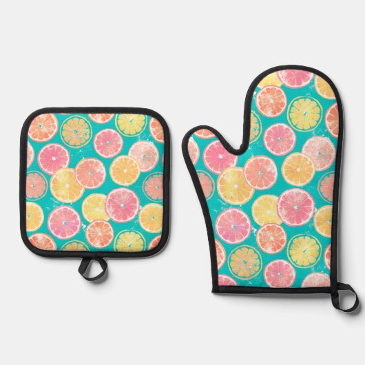 Juicy Grapefruit Slices Pattern Handtuch Ofenhandschuh & Topflappen-Set (Vorderseite)