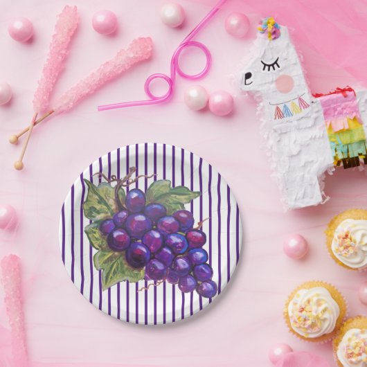 Juicy Lila Trauben Streifen Dessert Weinernte Pappteller (Party)