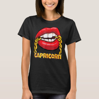 Juicy Lips Gold Chain Capricorn Zodiac Sign T-Shirt