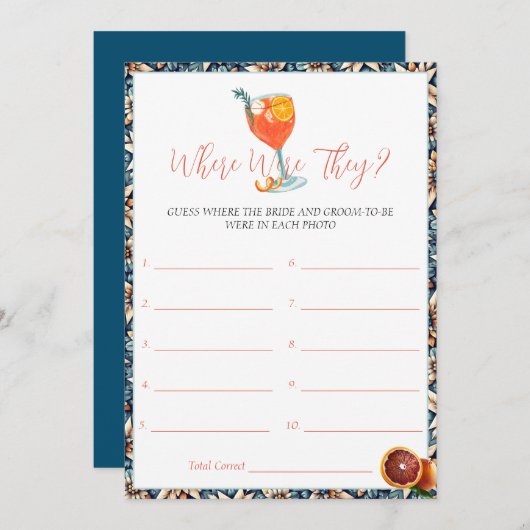 Juicy Orange Spritz Brautparty Game Card Einladung (Vorne/Hinten)