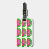Juicy pink watermelon Fruchtmuster auf Zitrone Gepäckanhänger (Vorderseite vertikal)
