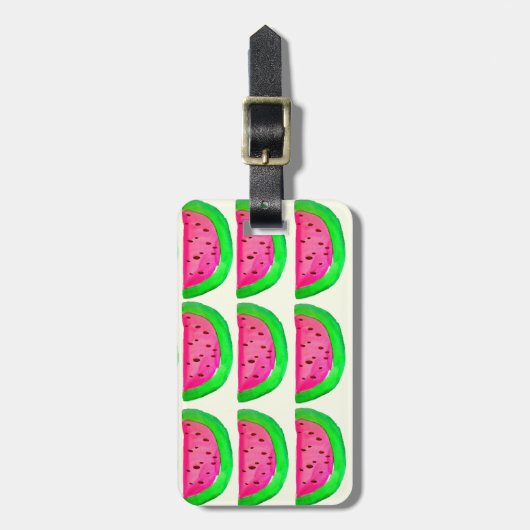 Juicy pink watermelon Fruchtmuster auf Zitrone Gepäckanhänger (Vorderseite vertikal)