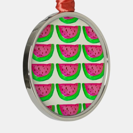 Juicy pink watermelon Fruchtmuster auf Zitrone Ornament Aus Metall (Rechts)