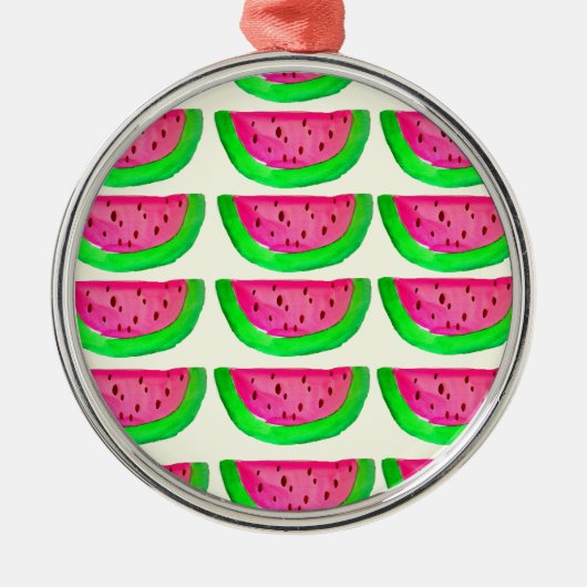 Juicy pink watermelon Fruchtmuster auf Zitrone Ornament Aus Metall (Vorne)