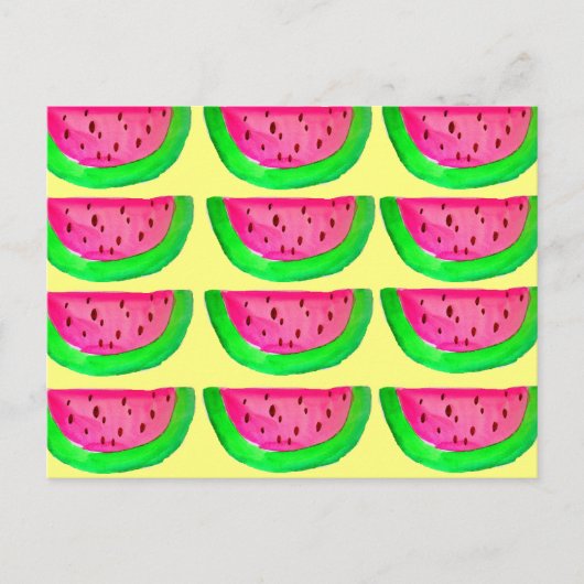 Juicy pink watermelon Fruchtmuster auf Zitrone Postkarte (Vorderseite)